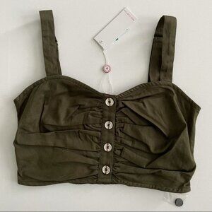 Red Carter Women's Olive Button-Front Sleeveless Crop Top Size L